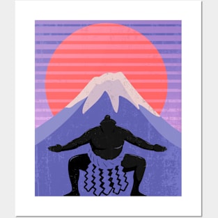 Sumo Wrestler In Mawashi Japan Mt. Fuji Aesthetic Posters and Art